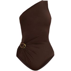 Bottega Veneta, Badkleding, Dames, Bruin, L, Badpak uit één stuk met applicatie