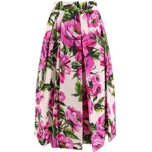 Dolce & Gabbana, Rokken, Dames, Veelkleurig, XS, Katoen, Roze hoge taille rok gemaakt in Italië