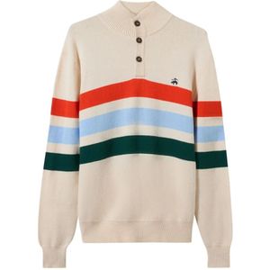 Brooks Brothers, Truien, Heren, Beige, L, Katoen, Gestreepte katoen-kasjmier mockneck trui