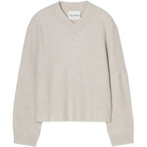 Closed, Truien, Dames, Grijs, XL, Wol, Merinowol V-hals Trui