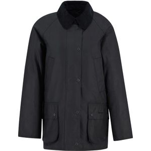 Barbour, Jassen, Dames, Blauw, S, Navy Wax Jacket voor stijlvolle uitstraling