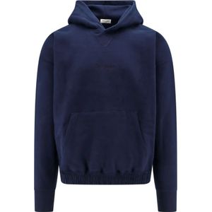 Saint Laurent, Sweatshirts & Hoodies, Heren, Blauw, M, Katoen, Blauwe Sweatshirt met Capuchon en Kangoeroezak