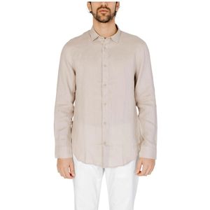 Armani Exchange, Overhemden, Heren, Beige, L, Linnen, Linnen herenoverhemd met lange mouwen