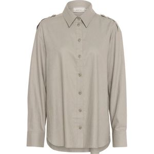 Gestuz, Blouses & Shirts, Dames, Grijs, XS, Linnen, Linnen overhemdblouse met puntkraag