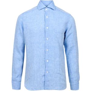 Barba, Overhemden, Heren, Blauw, 3Xl, Linnen, Lichtblauwe Linnen Overhemd Lange Mouwen