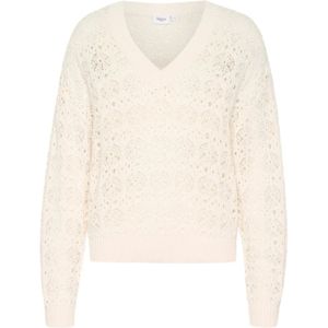 Saint Tropez, Truien, Dames, Beige, XS, Katoen, V-hals Trui met Mooi Patroon