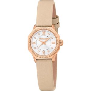 Roberto Cavalli, Accessoires, Dames, Bruin, ONE Size, Stijlvolle Analoge Quartz Leren Horloge