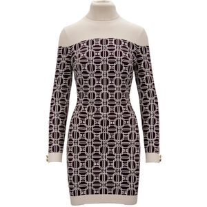 Elisabetta Franchi, Kleedjes, Dames, Paars, M, Korte Gebreide Jurk met Hoge Kraag