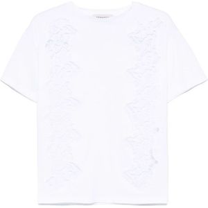 Ermanno Scervino, Tops, Dames, Wit, XS, Katoen, Witte T-shirt met ronde hals en transparante panelen