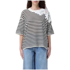 Ermanno Scervino, Tops, Dames, Veelkleurig, S, Gestreepte Gebreide Top met Bloemenapplicatie