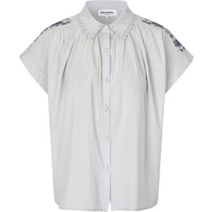 Lollys Laundry, Blouses & Shirts, Dames, Grijs, S, Katoen, Geborduurde Antracietgrijze Overhemd