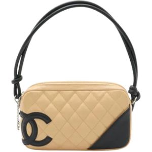 Chanel Vintage, Pre-owned, Dames, Beige, ONE Size, Leer, Tweedehands leren schoudertassen