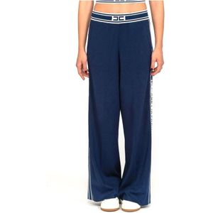 Elisabetta Franchi, Broeken, Dames, Blauw, XS, Blauwe Joggerbroek met Contrastbanden