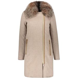 Moorer, Mantels, Dames, Beige, XS, Wol, Gewatteerde wollen jas met imitatiebont