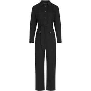 Mare Di Latte, Jumpsuits & Playsuits, Dames, Zwart, L, Katoen, Zwarte Katoenen Jumpsuit Rechte Snit Lange Mouwen