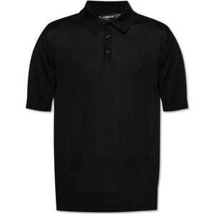 Dolce & Gabbana, Tops, Heren, Zwart, XL, Zijden polo met geborduurd logo