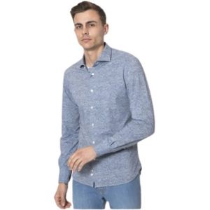 Orian, Overhemden, Heren, Blauw, M, Leer, Blauw gemêleerd overhemd