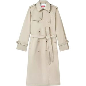 Kenzo, Mantels, Dames, Beige, M, Katoen, Beige Trenchcoat met Epauletten