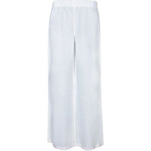 120% Lino, Broeken, Dames, Wit, XL, Linnen, Witte Linnen Wijde Pijp Broek