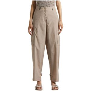 Peserico, Broeken, Dames, Beige, XL, Katoen, Katoenen popeline blend cargobroek