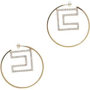 Elisabetta Franchi, Accessoires, Dames, Geel, ONE Size, Elegante Geometrische Zirkonia Hoepel Oorbellen