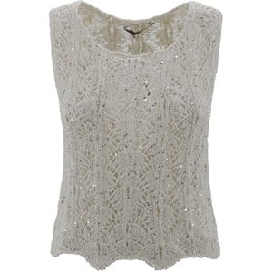 D.Exterior, Tops, Dames, Beige, M, Katoen, Kant Kristal Mouwloze Top