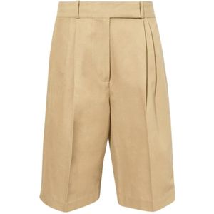 Proenza Schouler, Korte broeken, Dames, Beige, L, Katoen, Korte Katoen Linnen Bermuda Shorts