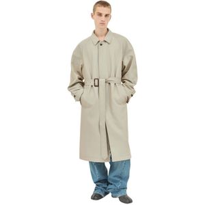 Maison Margiela, Mantels, Heren, Beige, L, Katoen, Katoenen Trenchcoat met Verlengde Manchetten