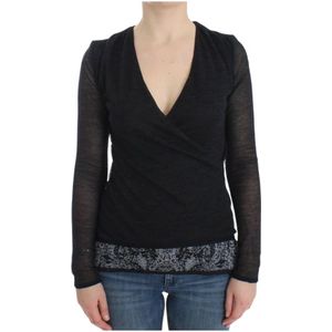 Ermanno Scervino, Truien, Dames, Zwart, M, Wol, Zwarte V-hals trui van wolmix