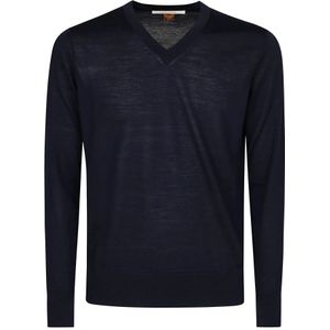 Hindustrie, Truien, Heren, Blauw, S, Wol, Wol V-hals Trui