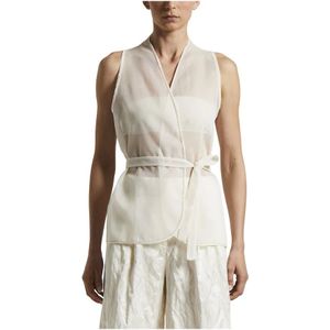 Peserico, Tops, Dames, Wit, XS, Organza, Technische zijden organza vest met Punto Luce