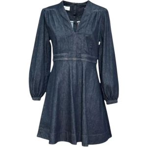 Nenette, Kleedjes, Dames, Blauw, S, Denim, Denim Jurk met Ballonmouw