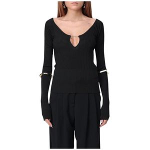 Jacquemus, Truien, Dames, Zwart, M, Witte Keyhole Gebreide Top