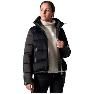 Duno, Jassen, Dames, Zwart, L, Wol, Korte Oversized Wollen+Satijnen Donsjas