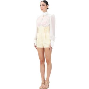 Elisabetta Franchi, Jumpsuits & Playsuits, Dames, Beige, L, Satijn, Geel en ivoor kort jumpsuit