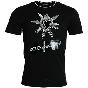 Dolce & Gabbana, Tops, Heren, Zwart, S, Katoen, Zwart Sacred Heart Crew Neck T-shirt