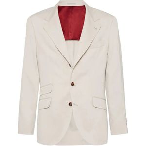 Brunello Cucinelli, Jassen, Heren, Beige, L, Beige Jas met knoopsluiting Zakken