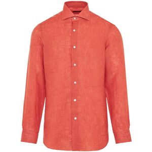 Barba, Overhemden, Heren, Oranje, 2Xl, Linnen, Italiaans Linnen Overhemd voor Mannen
