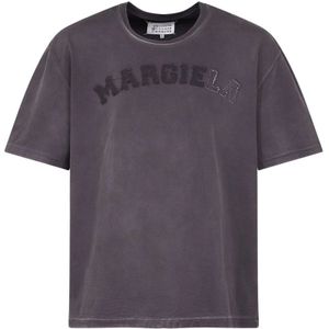 Maison Margiela, Tops, Heren, Grijs, L, Katoen, T-shirt met Logo Borduursel