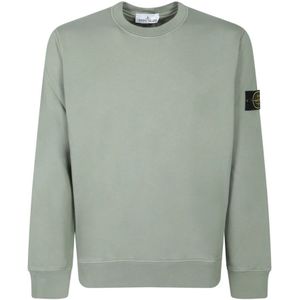 Stone Island, Sweatshirts & Hoodies, Heren, Groen, S, Katoen, Logo Crew Neck Sweatshirt Sage Green