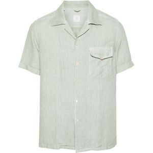 Eleventy, Overhemden, Heren, Blauw, 2Xl, Linnen, Blauw Linnen Korte Mouw Casual Shirt