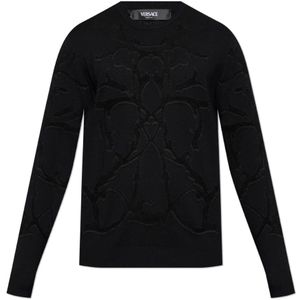 Versace, Truien, Heren, Zwart, M, Wol, Crew Neck Sweater
