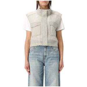 Pinko, Jassen, Dames, Grijs, XS, Stijlvolle Utility Vest met Zakken