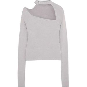 Simkhai, Truien, Dames, Beige, L, Nylon, Beige Sweater met Asymmetrische Mockneck