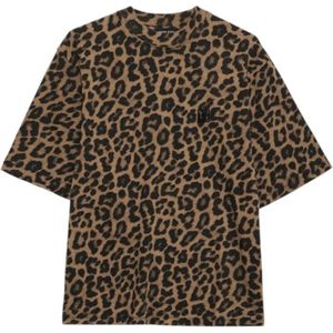 Anine Bing, Tops, Dames, Bruin, M, Katoen, Luipaardprint oversized katoenen T-shirt