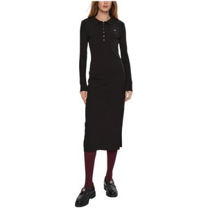 Calvin Klein Jeans, Kleedjes, Dames, Zwart, XS, Katoen, Zwarte knoopjurk met kraag