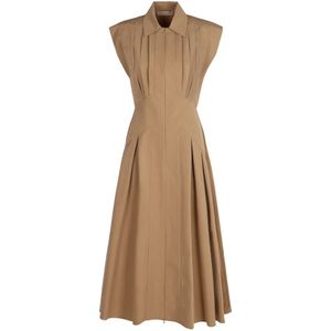 Philosophy di Lorenzo Serafini, Kleedjes, Dames, Beige, S, Katoen, Uitlopende Zoom Shirt Stijl Kokerjurk