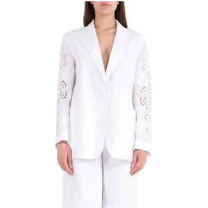 Max Mara Studio, Jassen, Dames, Wit, S, Linnen, Linnen jasje met bloemenborduursel