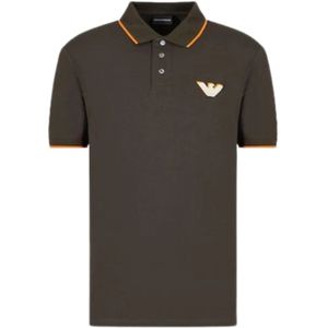 Emporio Armani, Tops, Heren, Groen, L, Katoen, Groene polo met korte mouwen en regular fit