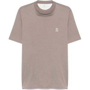 Brunello Cucinelli, Tops, Heren, Bruin, 2Xl, Katoen, Corteccia T-Shirt